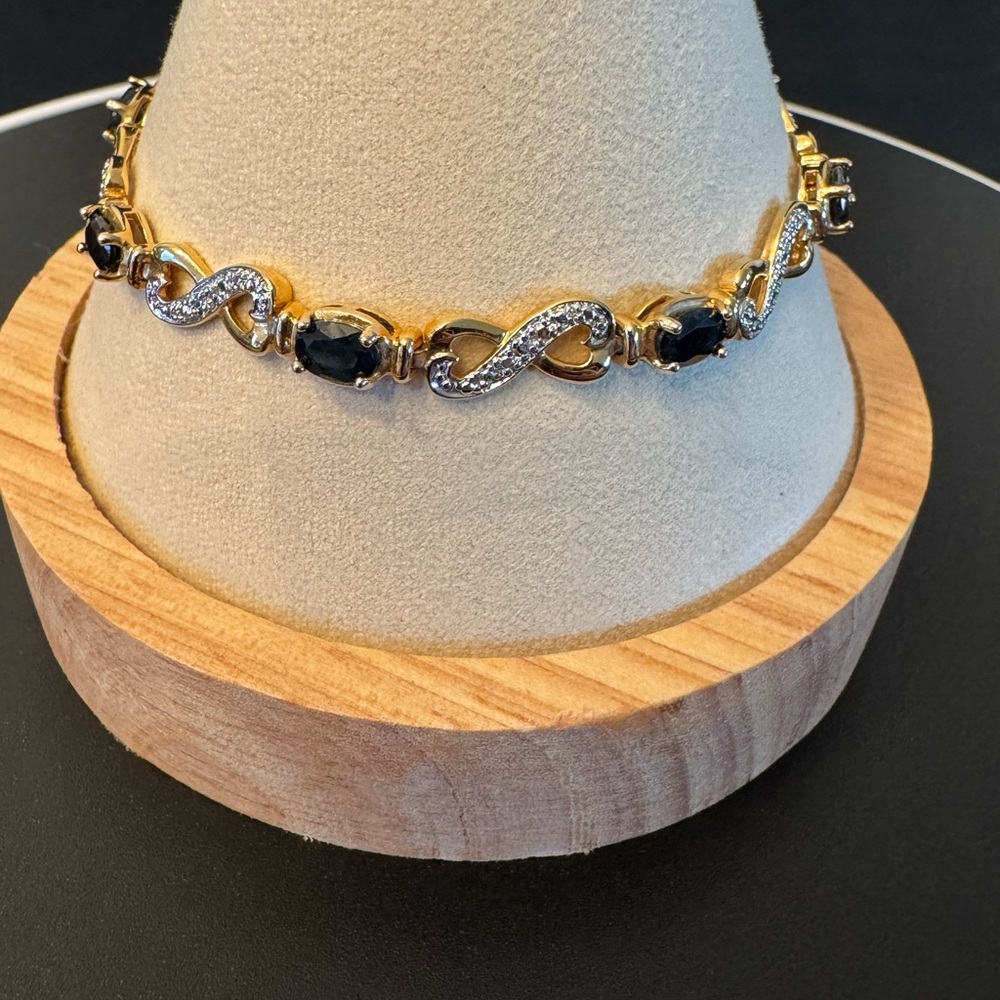 Sterling Silver Gold Vermeil Sapphire Tennis Bracelet Infinity Link 7.5” - EUC - Picture 3 of 9